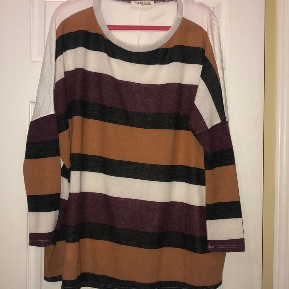 Impressions Boutique Striped Dolman Tunic, L, NEW
